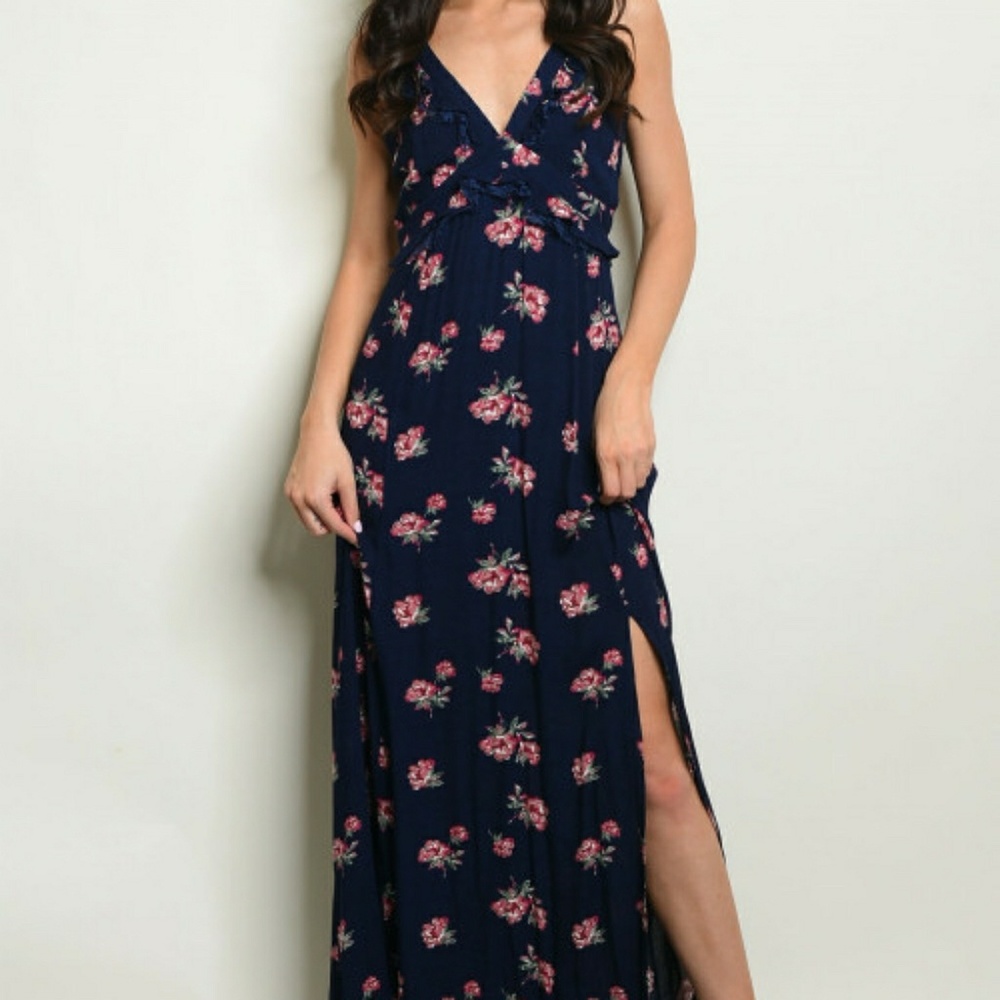 Navy blue pink rose dess
